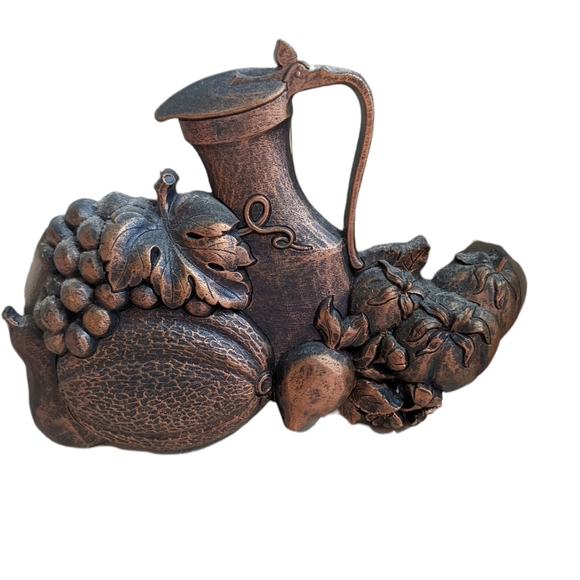 1975 Copper Tone Fruit Harvest Kitchen Wall Decor Syroco Wall Hangings x 2 - Picture 7 of 9